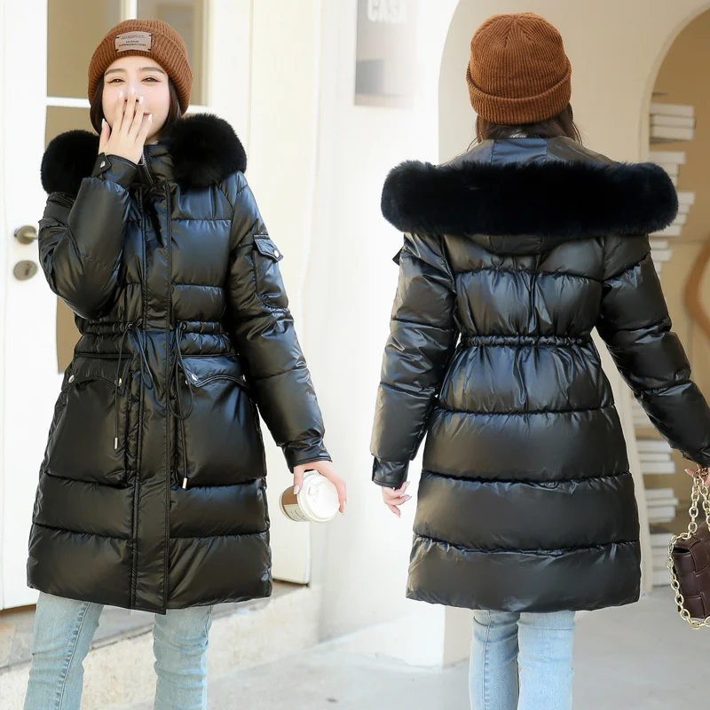 2022 New Winter Jacket Women Parkas Fashion Long Coat Parkas With Fur Collar Warm Snow Wear Cotton Padded Clothes