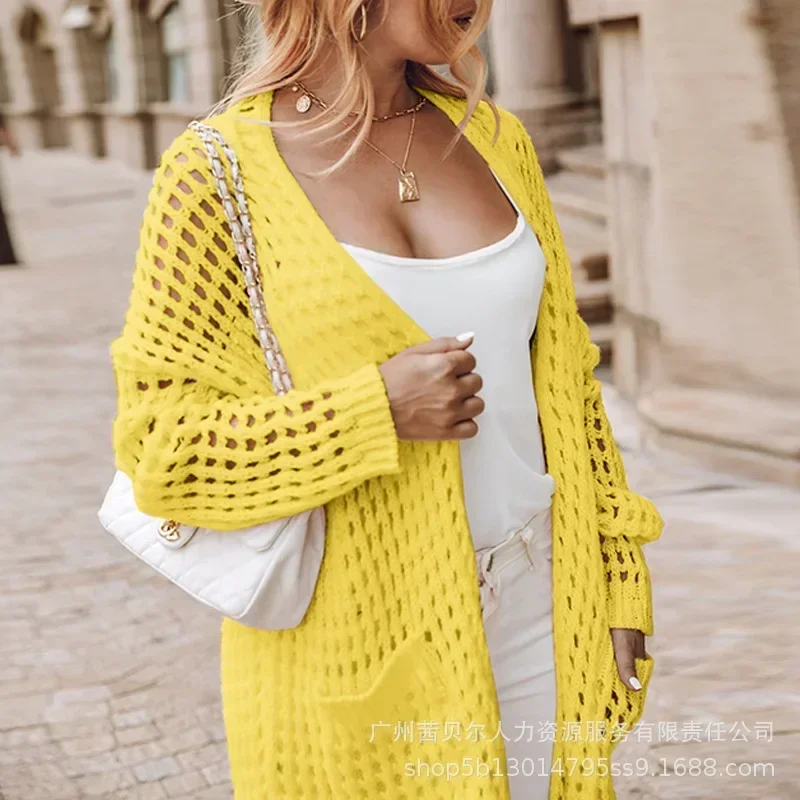 Осенний новый длинный свитер с вырезами для женщин