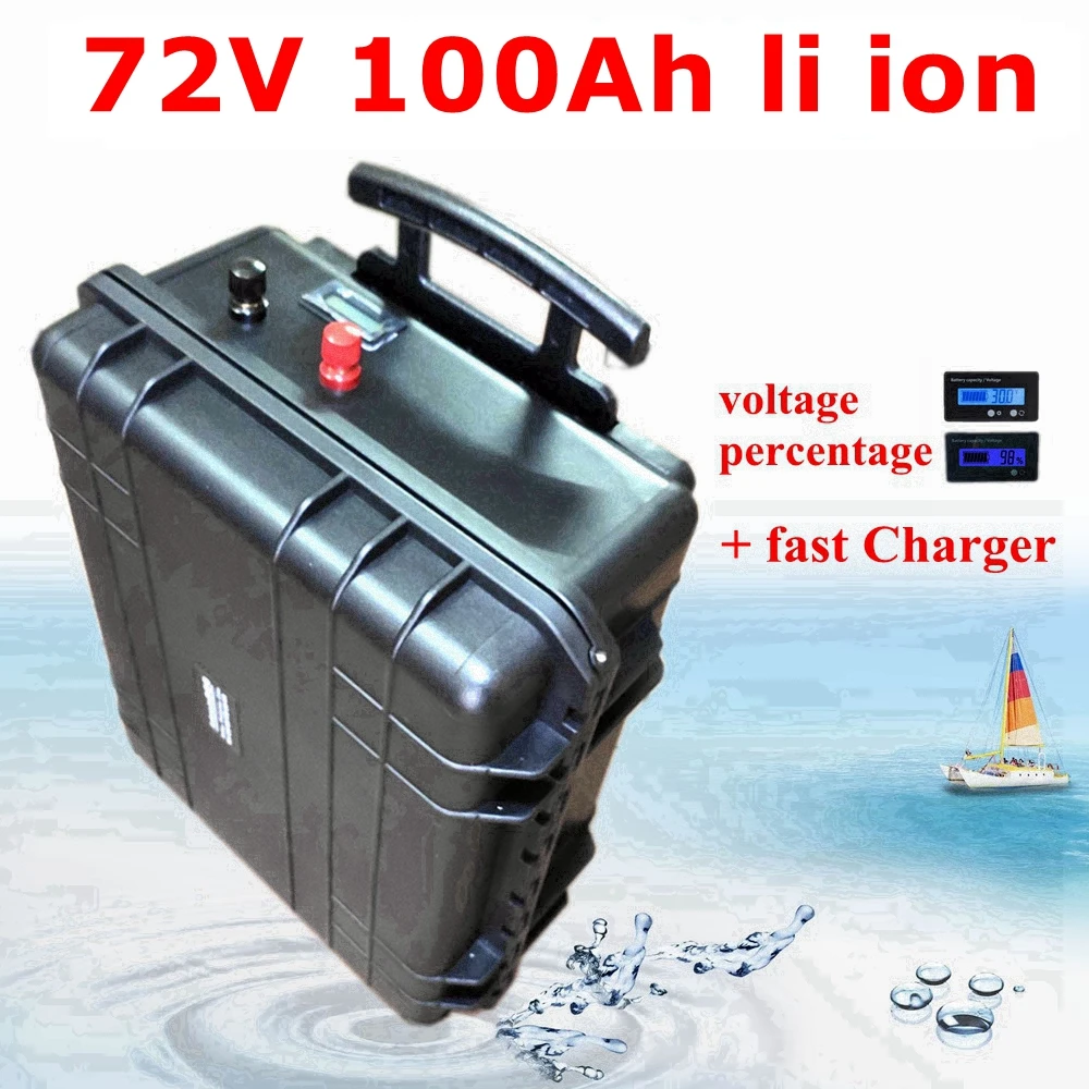

MLG waterproof 72v 100Ah lithium ion battery li ion with BMS wheel trolley case for 7200W bike tricycle Forklift EV +10A charger