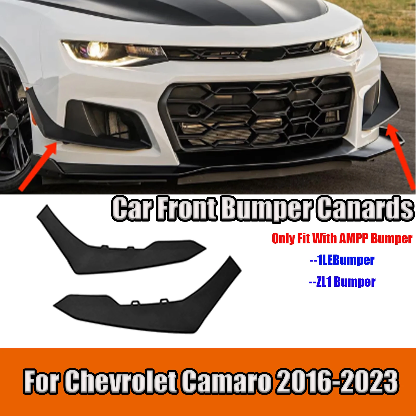 

2 шт. для Chevrolet Camaro 2016-2023 гг., передний бампер автомобиля, угловой боковой разветвитель, канаты, самолеты погружения, бампер AMPP, стиль 1LE