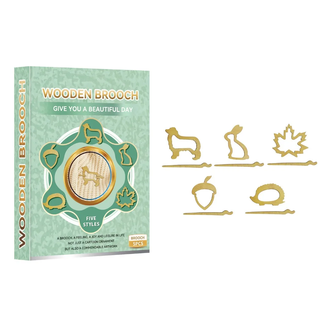 

Брошь деревянная в виде животного, 5 шт.