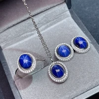simple suit gemstone natural star sapphire necklace ring stud earrings party real silver 925 jewelry wedding jewelry sets