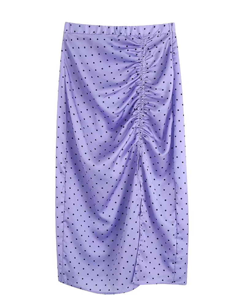 

YENKYE 2022 Fashion Women Sexy Slit Polka Dot Draped Summer Midi Skirt Vintage High Waist Zipper Female Skirts