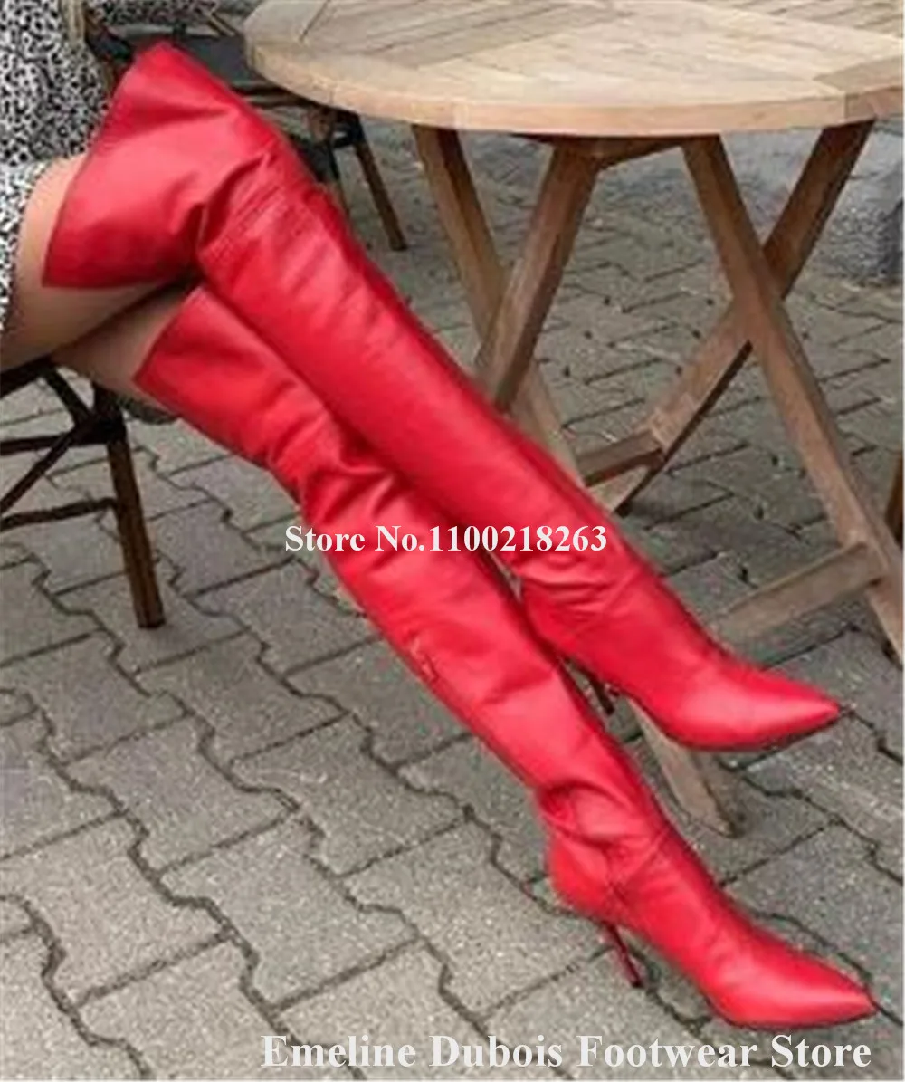 Сексуальные красные белые тонкие высокие сапоги Emeline Dubois матовые кожаные выше