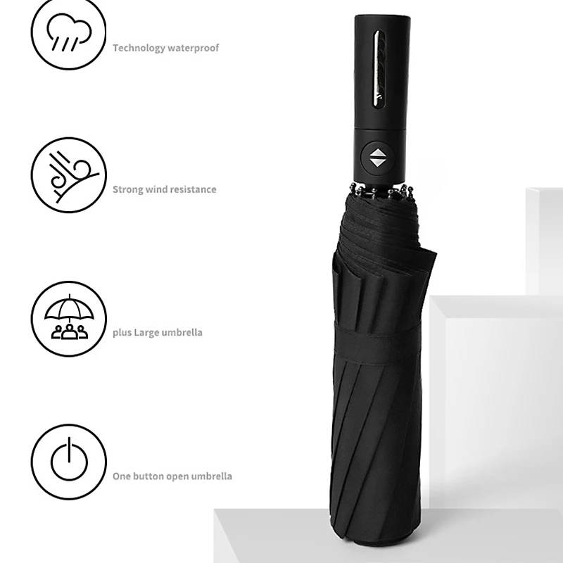 Женский высококачественный деловой зонт черный с длинной ручкой мужской