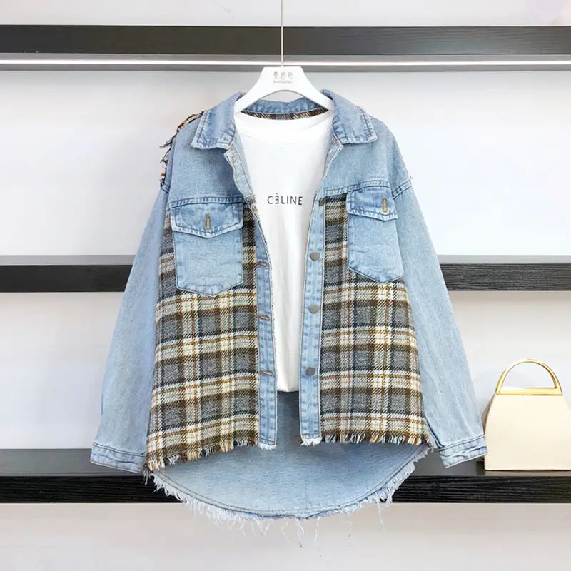 

2022 Patchwork Women Denim Jacket Spring Autumn Single Breasted Slim Vintage Jenas Coat Female Streetwear Casual Jacket Q387
