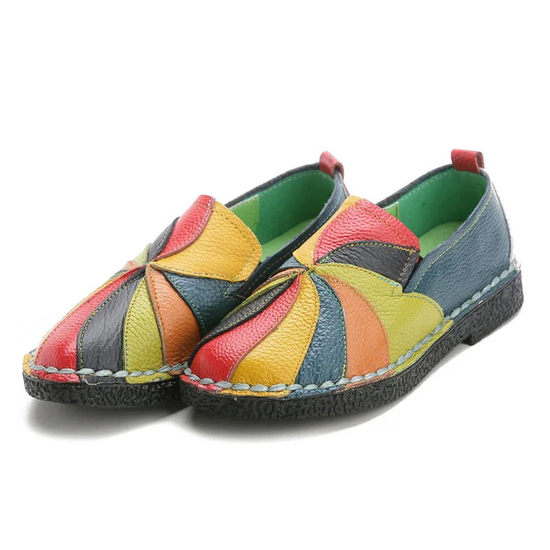 Colorful Patched Sneakers Women Shoes 2023 Retro Luxury Handmade Shoes 2023 Women Spring Genuine Leather Moccasins Plus Size 42