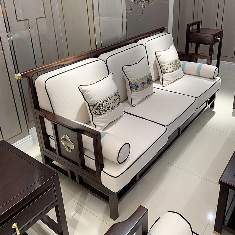 

Новый китайский Диван из черной древесины, цельная древесина, двойная комбинация для маленькой квартиры, современная и минималистская мебель для гостиной