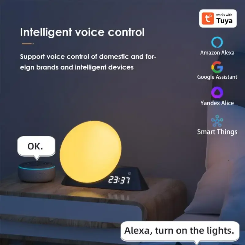 Tuya WiFi Smart Wake Up Light с будильником RGBW Светодиодный ночник Smartlife Control Работа Alexa Home
