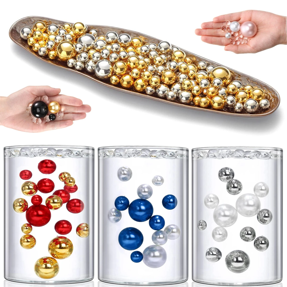 

100 Pcs Pearl includeTransparent Water Gels for Vase Fillers Floating Water Gems Round Pearl for Graduation Home Wedding Decor