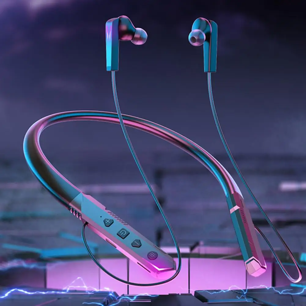 

Wireless Earbud High Fidelity Bass Cool RGB Light Bluetooth-compatible5.2 Mini Stereo Neckband In-ear Earbud for Doing Sports