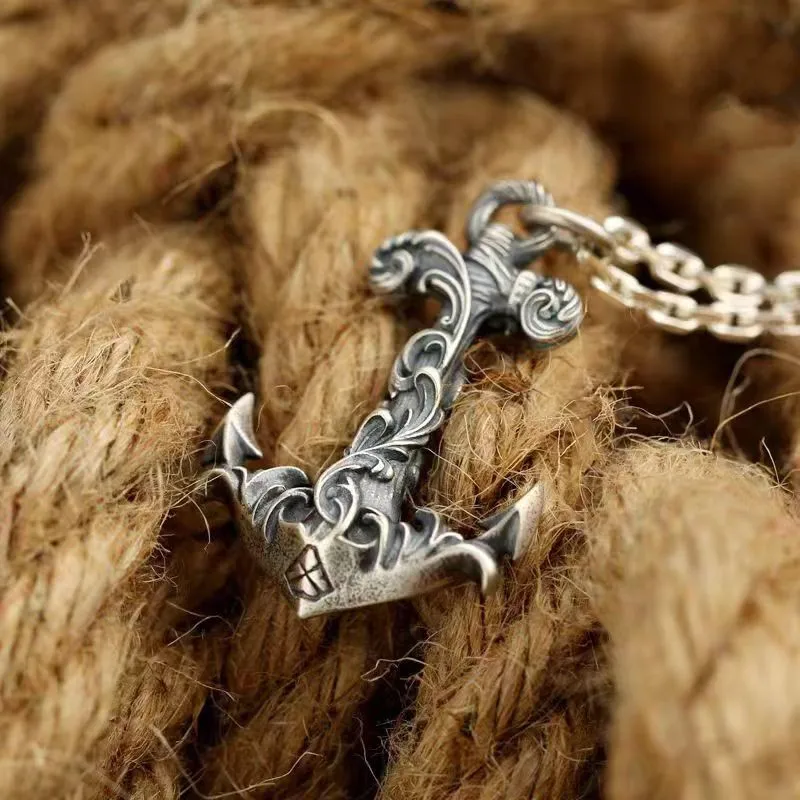 Креативный дизайн Ретро Тан Трава Узор Якорь Подвеска Ожерелье Панк Велоспорт