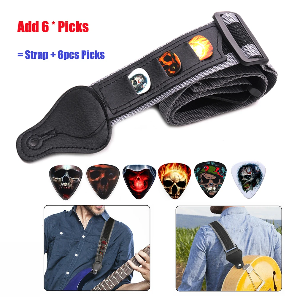 

Adjustable Electric Guitar Strap with 6 Picks Paddles Polyester Professional Lightweight Acoustic Guitar Belts