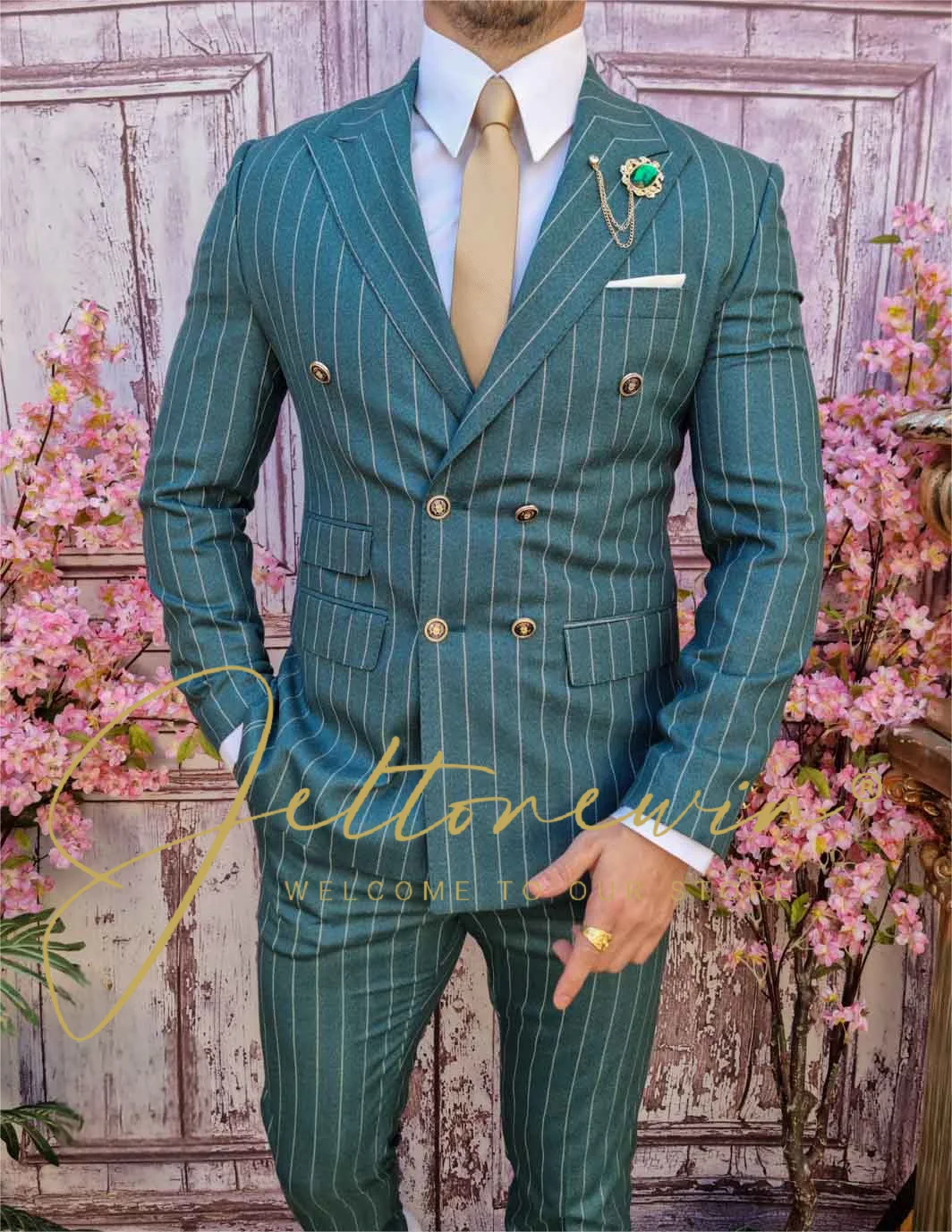 Мужской смокинг в полоску свадебные костюмы для мужчин одежда жениха на заказ