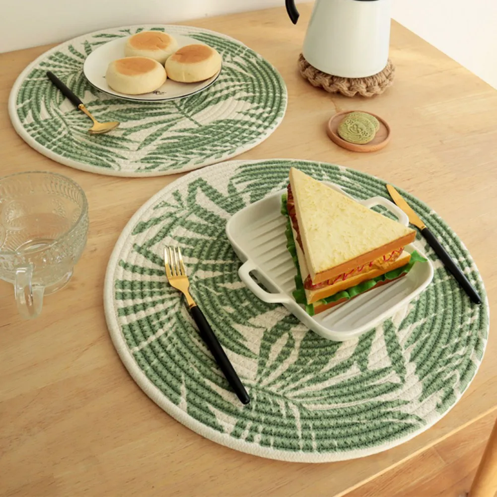 

Тканый коврик с принтом в скандинавском стиле, 38 см, утолщенный коврик для чаши, теплоизоляционные коврики для еды для дома, кухни, ресторана...