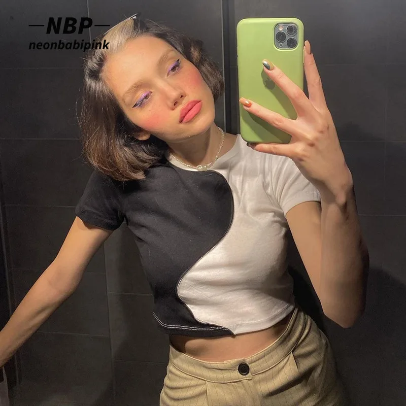 

Женская футболка с коротким рукавом, в стиле пэчворк