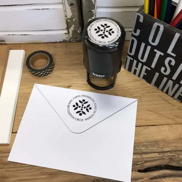 

Personalized Round Self-Inking Rubber Stamp - Barnes Flower