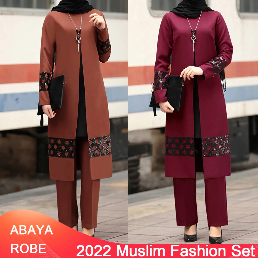 Muslim Women's Middle East New Style Suit Dubai Abaya 2-Piece Muslim Costume Southeast Asian Costume Moroccan Caftan Woman Robe