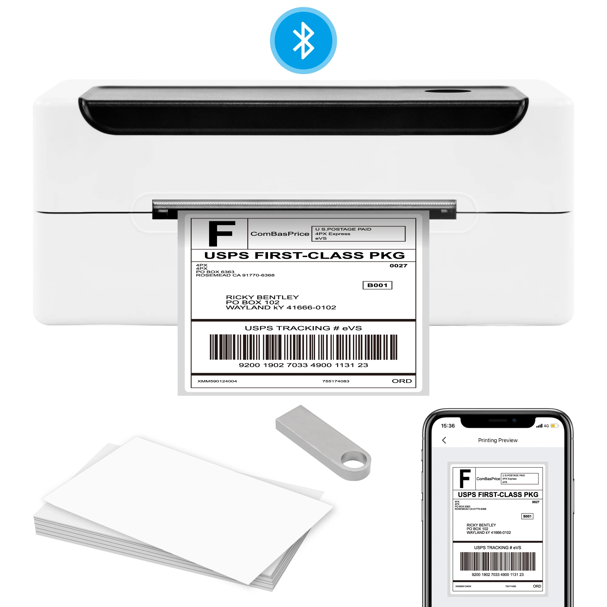 Термопринтер этикеток Milestone 4x6 высокоскоростной Bluetooth/USB-принтер 150 мм/с 100x150 мм