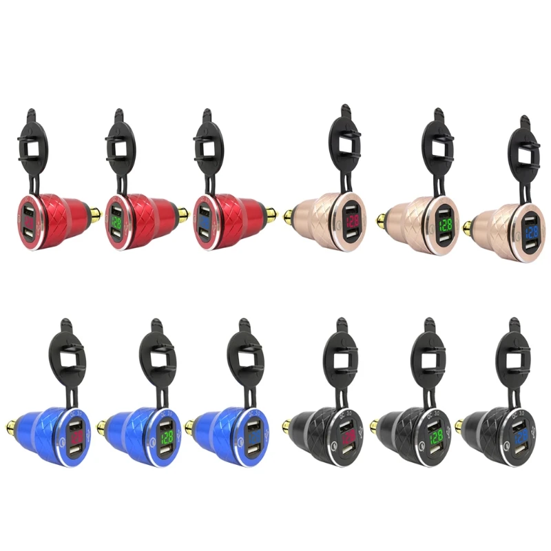 

918B Portable Quick Charge Motorcycle 3.0 Dual USB Charger Plug Socket LED Display Lighter Adapter Motorbike Auto Parts