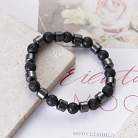 fashion oval magnetic hematite bracelet couple 8mm black natural tiger eyes elasticity all match beaded jewelry