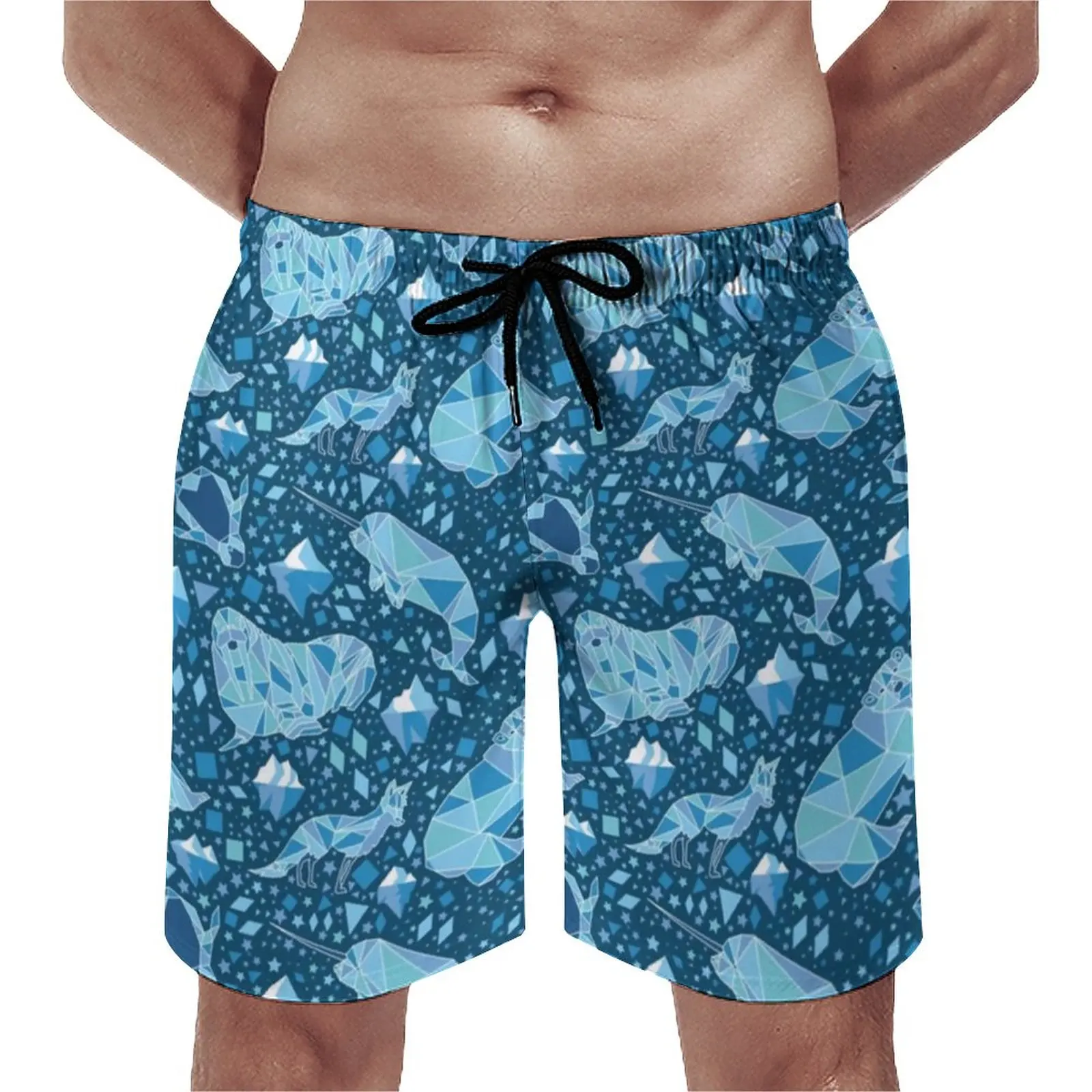 

Cute Arctic Animal Board Shorts Summer Bear And Fox Print Sports Beach Shorts Comfortable Classic Graphic Plus Size Beach Trunks
