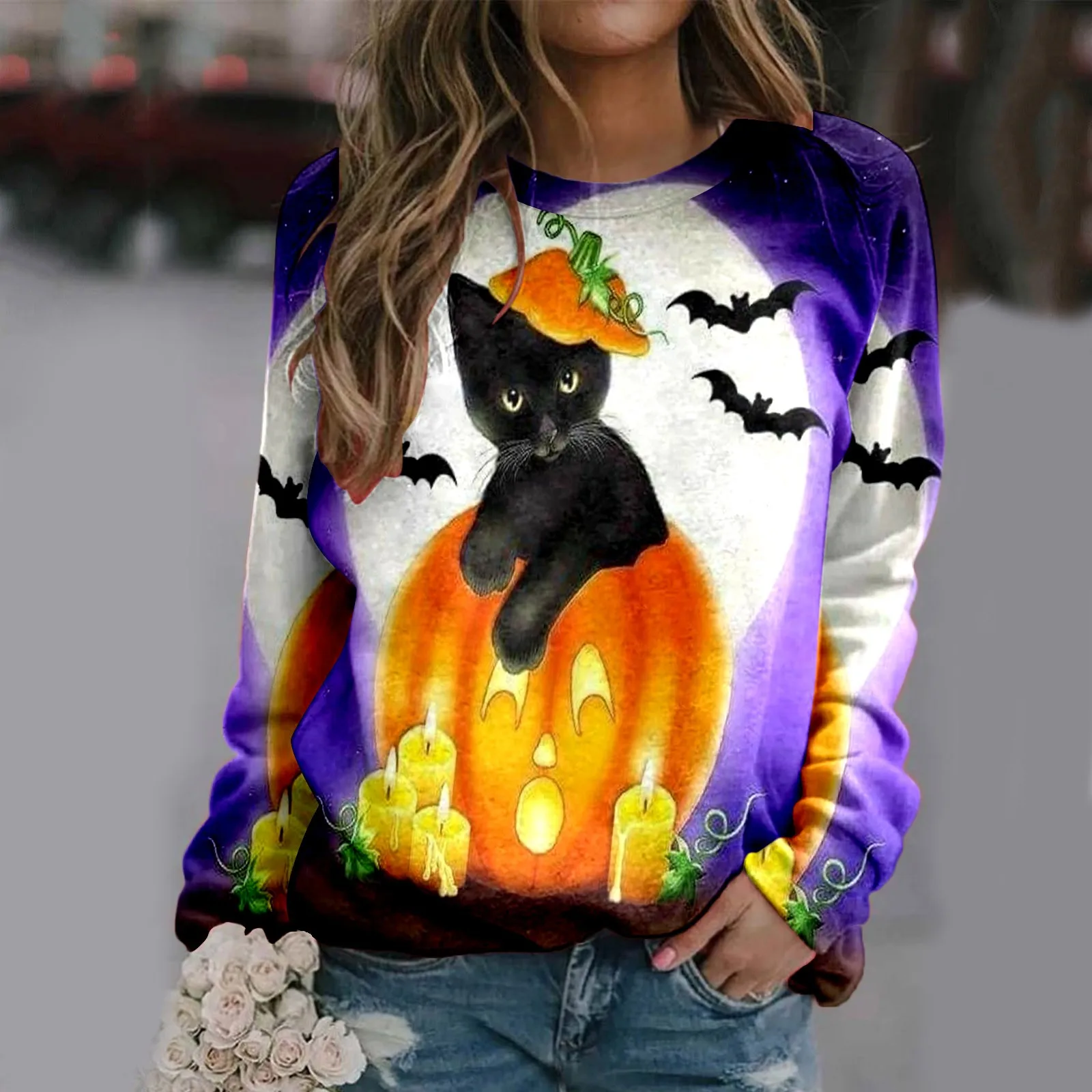 

Женская клетчатая куртка на молнии, Женский пуловер с круглым вырезом и длинным рукавом, Модный женский осенний топ на Хэллоуин