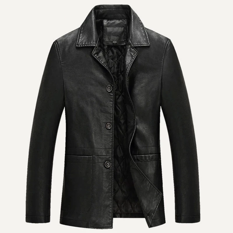 

Business Leather Jacket Men Thick Warm Liner Windbreaker Mens PU Leather Jacket Father's Gift Jaqueta Masculinas Plus Size M-4XL