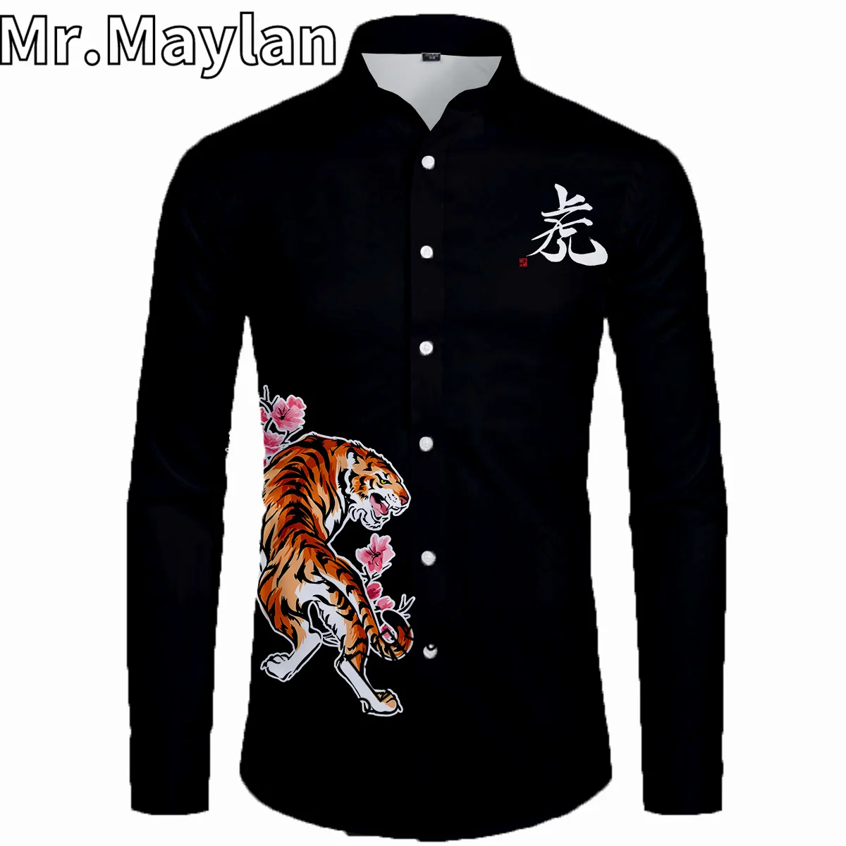 

Tiger Tattoo 3D Black Shirt Men Hawaiian Shirt Spring Long Sleeve Shirt Men Shirts 2023 Oversized 5XL Shirt Camisas Masculinas-6
