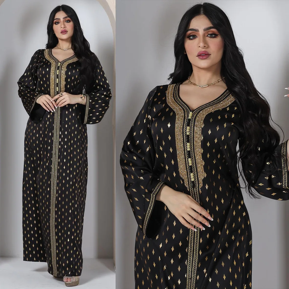 Arab Kaftans for Women Jalabiya Bronzing Diamonds Muslim Long Dress Moroccan Caftan Evening Party Wedding Abaya Dubai Ramadan
