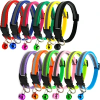 reflective dog collar cheap adjustable nylon colorful with bell pet cat collars for small dogs solid color puppy kitten product