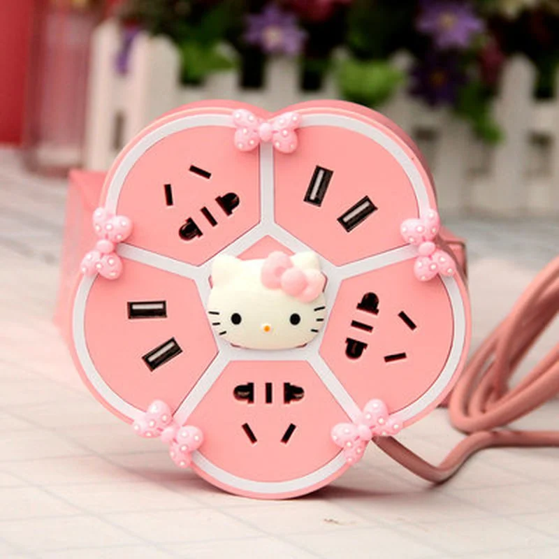 

Милая мультяшная Цветущая Слива Hello Kitty удлинитель многофункциональная Проводная плата розетка мебель
