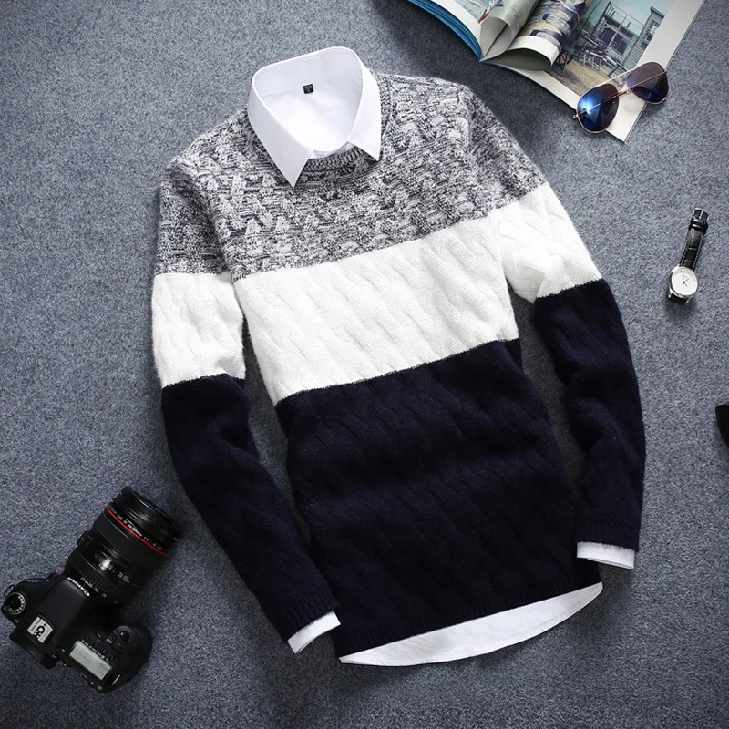 

Sweater Thickening Mens Sweaters Pullovers Autumn Winter Casual Men's Clothing England Style O-neck Long Sleeved Knit Sweater