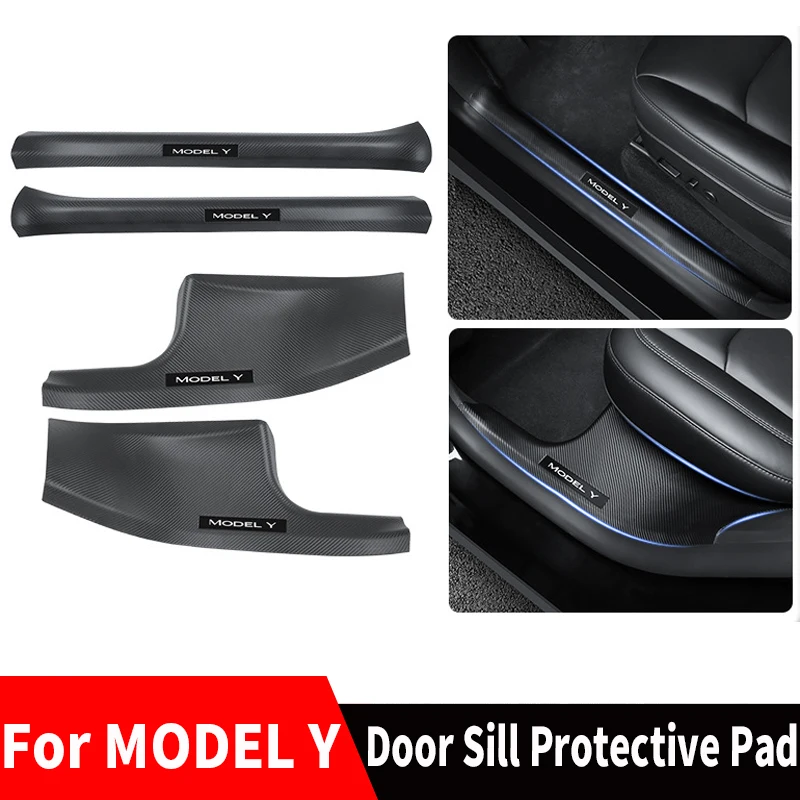 

Front Rear Threshold Strips Protectors For Tesla Model Y Carbon Fiber ABS Protection Scuff Car Door Welcome Sill Pedal Cover