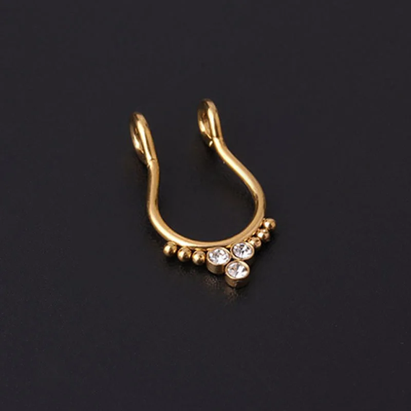 1pc CZ Zircon Fake Nose Piercing Hoop Septum Ring Stainless Steel Non Pierced Punk Clip Earring for Women Men Body Jewelry - купить по