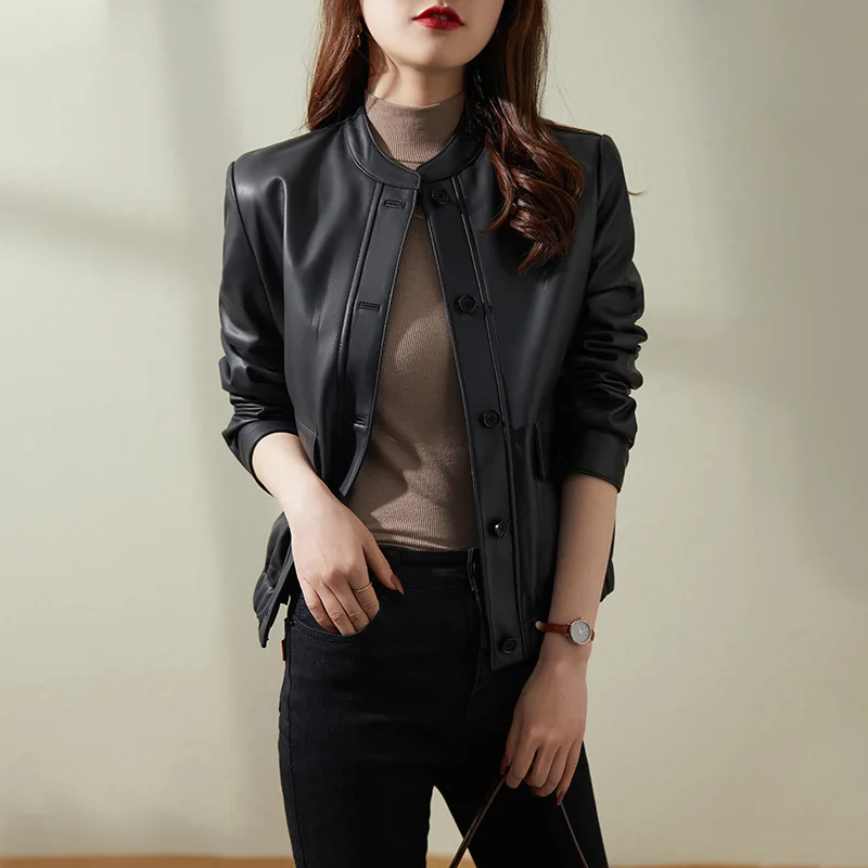 Temperament leather clothing women's 2023 spring and autumn new sheep skin short coat women's leather jacket top