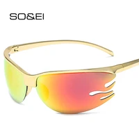 soei fashion semi rimless flame shape sunglasses women retro punk gradient mirror eyewear men outdoor sports driving goggle
