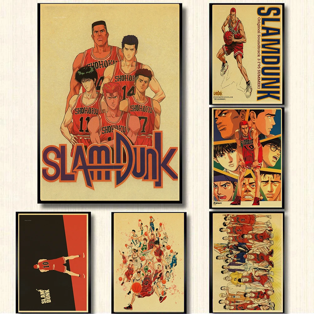 

Classic Anime Slam Dunk Poster Retro Kraft Paper Vintage Art Home Bedroom Cafe Bar Door Wall Sticker Decor