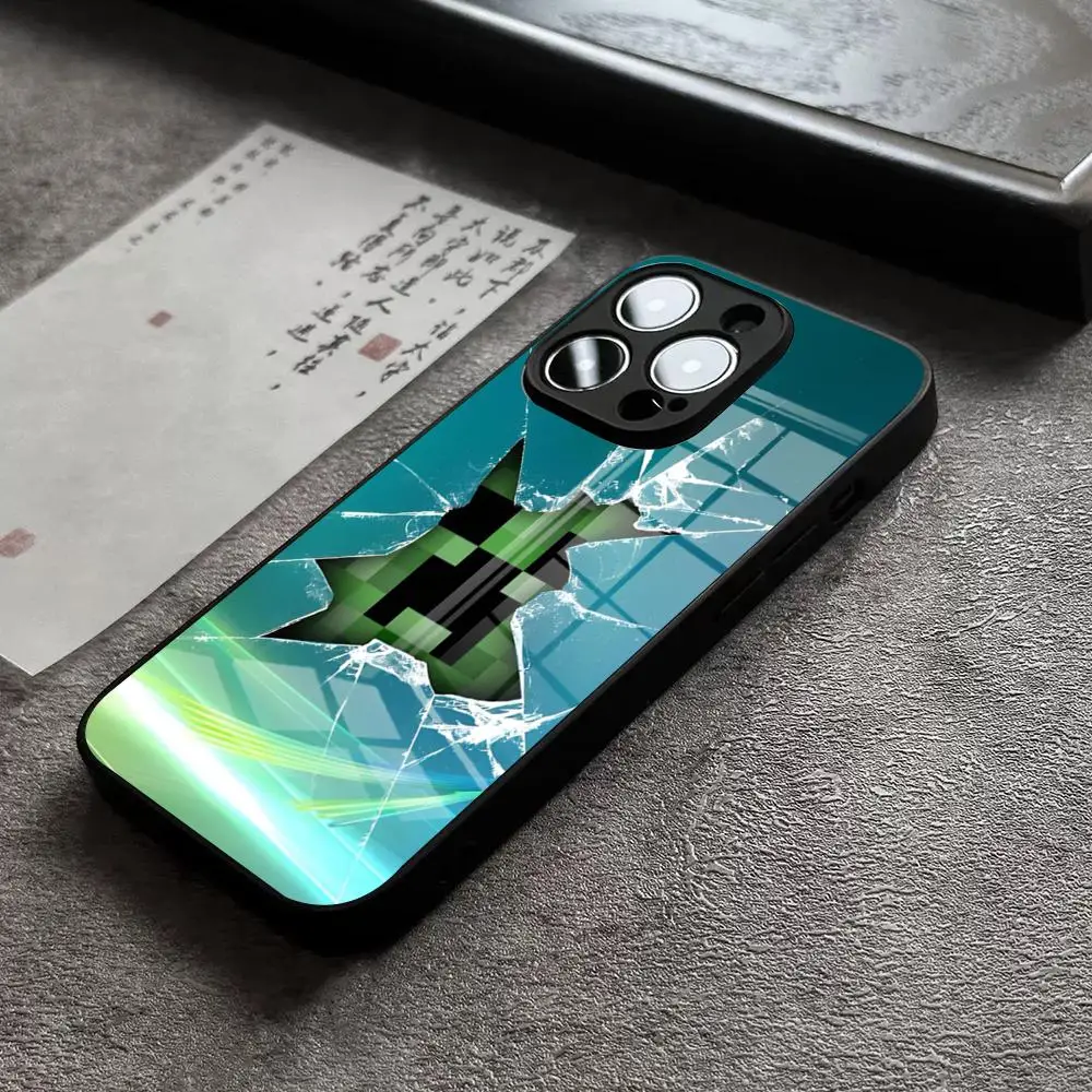 Фото Чехол для телефона Game M-Mine-craft Movie для iPhone 15 Pro Max 14 Plus 17 Pro Max 12 11 13 X XR XS 16 Plus Air SE, стеклянный чехол №4