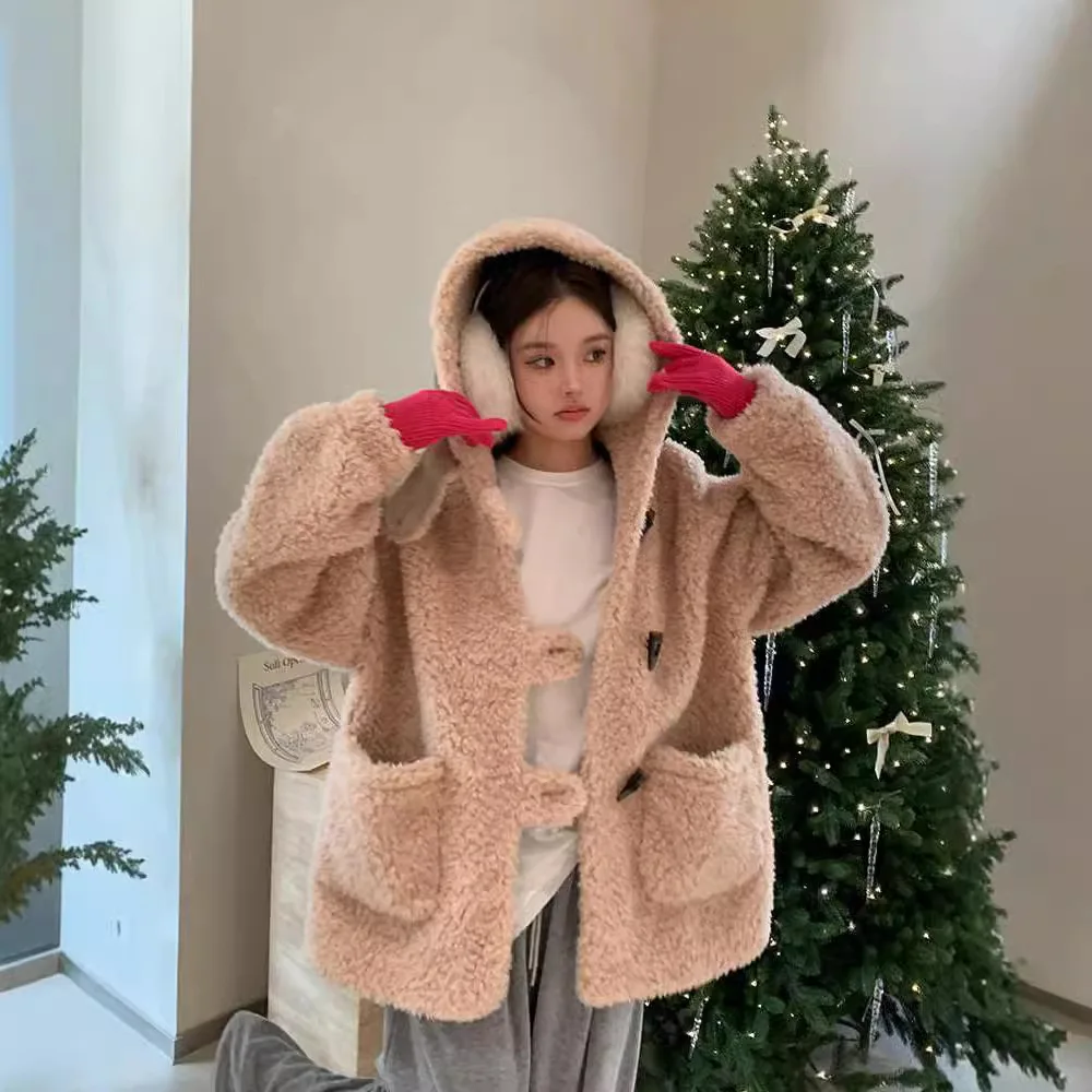 Тедди бычьего рога 24 осень/зима новое шерстяное пальто из овечьей шерсти с