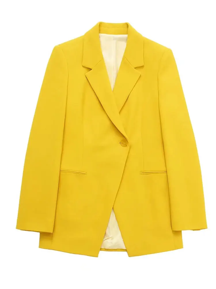 

Nlzgmsj ZBZA Women 2022 Fashion Women Blazer Office Ladies Work Suit Pockets Yellow Jackets Coat Female Jackets Blazers 202202