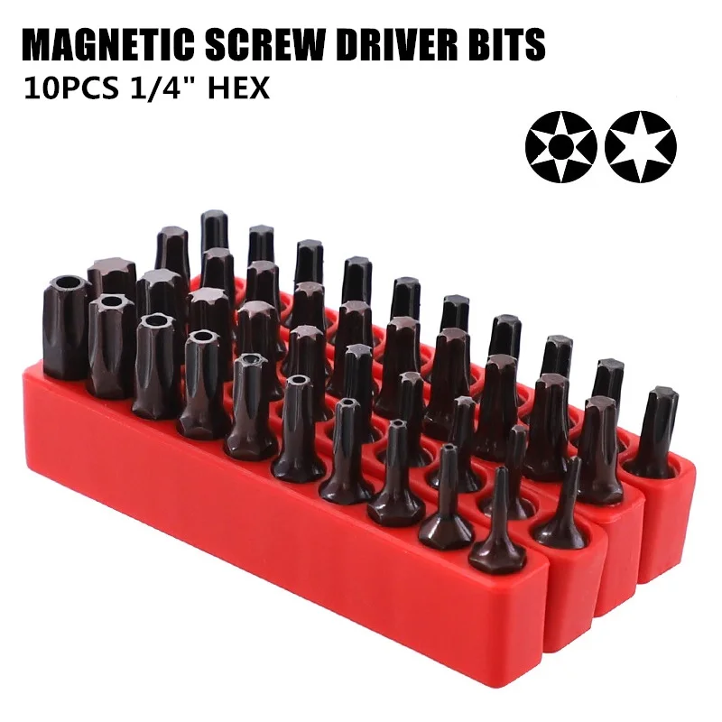 

10PCS 1/4" Hex Shank Torx Head 25mm S2 Alloy Screw Driver Bits Magnetic Set T6-T40 Electric Screwdriver Bit Socket Adaptor Tool