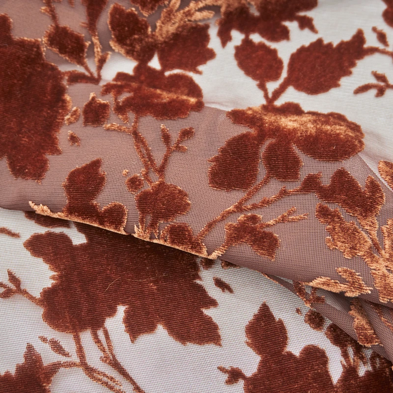 

2022 Rust Red Burnt Out Velvet Fabric For Dresses Telas Por Metro Tissus Au Mètre Ткань Jurk مخمل 벨벳 Terciopelo Sewing Vestidos