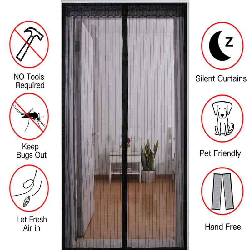 

Custom-made Magnetic Screen Door - Self Sealing Heavy Duty Hands Free Mesh Curtain Partition Keeps Bugs Out Pet and Kid Friendly