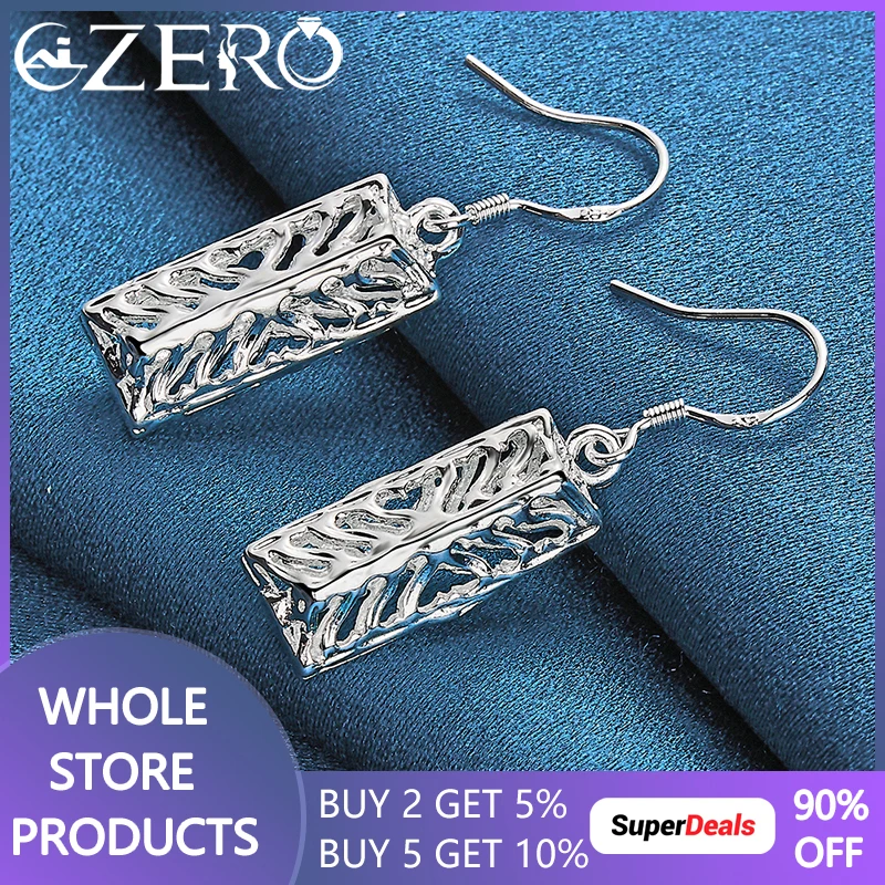 

925 Sterling Silver Hollow Rectangle Long Drop Earrings For Women Fashion Wedding Engagement Party Jewelry Charm Gifts