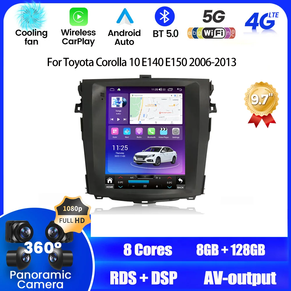 

Автомагнитола с большим вертикальным экраном для Toyota Corolla 10 E140 E150 2006-2013, Android 12, автомагнитола, стерео, мультимедийный плеер, головное устройство