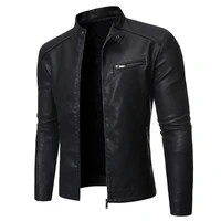 2022autumn and winter new mens solid stand collar zipper pocket motorcycle slim fleece warm high quality mens leather jacket
