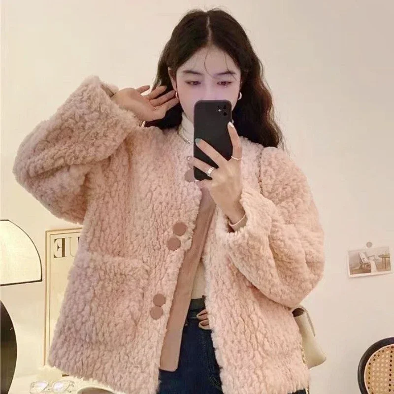 

Sandro Rivers Pink Fleece Coat Women's Autumn and Winter New Advanced Feel Imitation Lamb Hair Coat Winter Coat Women