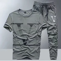 summer new ice silk suit male summer youth fashion brand short sleeve t shirt male loose pants casual sportswear male
