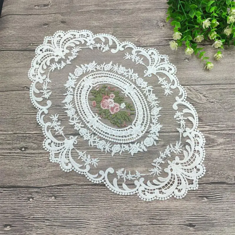 

Lace Embroidery Technology Vase Mat Round Modern Times Cup Mat Decorative Embroidery Table Mat Mat Wedding Decoration French Ins